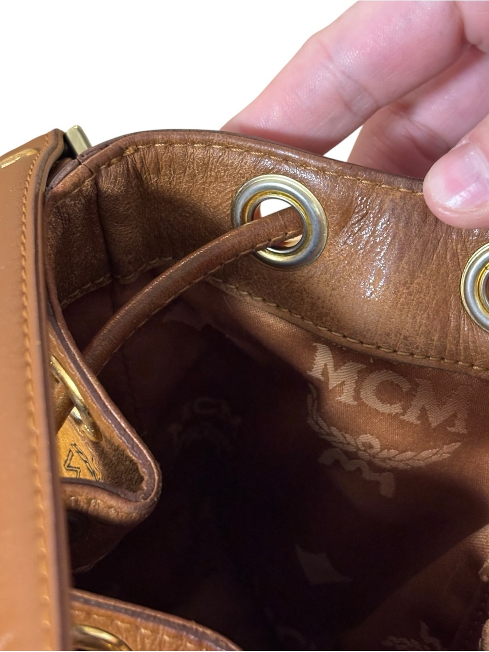 MCM Cognac Visetos Drawstring bucket Bag - Picture 12 of 16